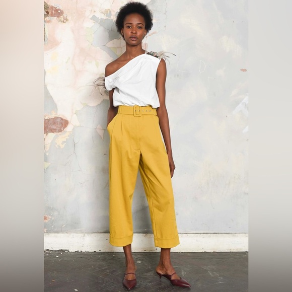 ISA ARFEN 2017 Collection High Waisted Goldenrod Crop Cuffed Wide Leg Pant Sz 10 - Picture 1 of 9